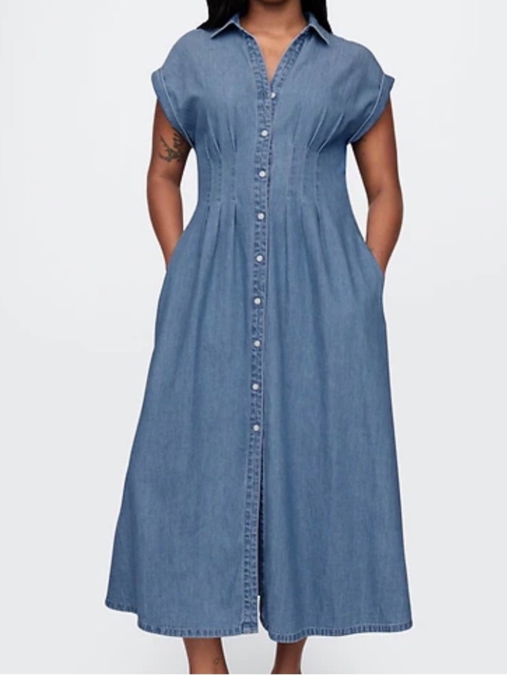 GAP Denim Pleated Maxi Dress
